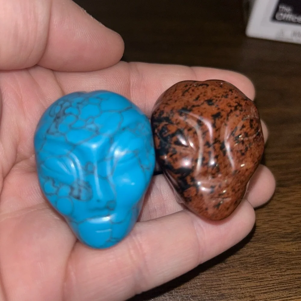 Bundle of Two Colorful Alien Head Carvings
